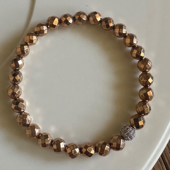 6mm Faceted Rose Gold Hematite Stretch Bracelet with Pave Silver Spacer - Picture 7 of 7